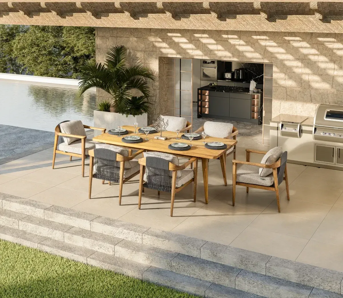 Modern Villa Bahçelerinde Zemin, Işık ve Mobilya Koordinasyonu
