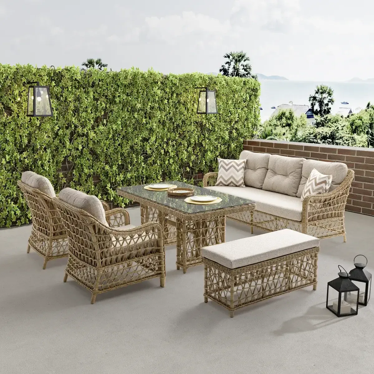 Dora Rattan Bahçe Balkon Oturma Grubu