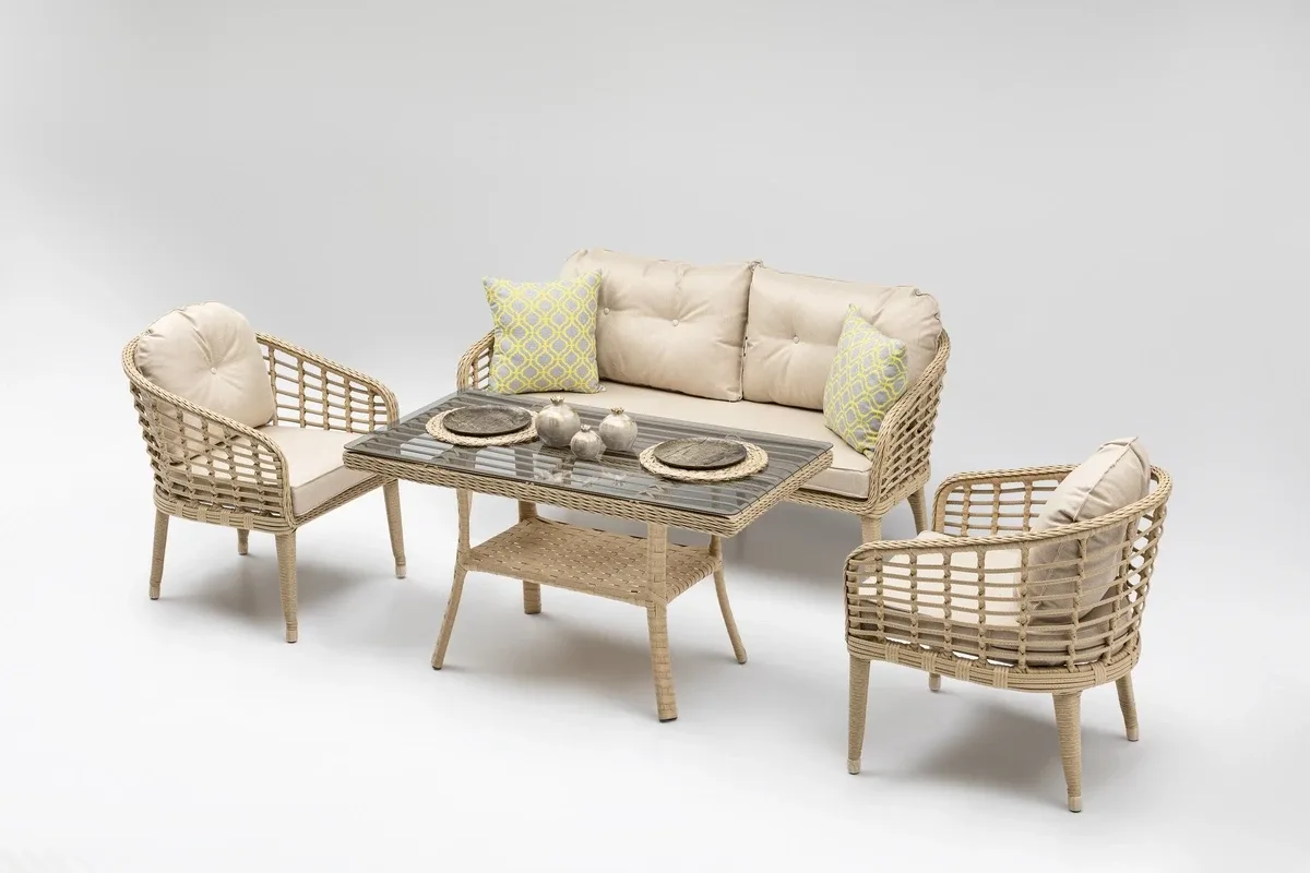 Rodos Mini Rattan Bahçe Balkon Oturma Grubu